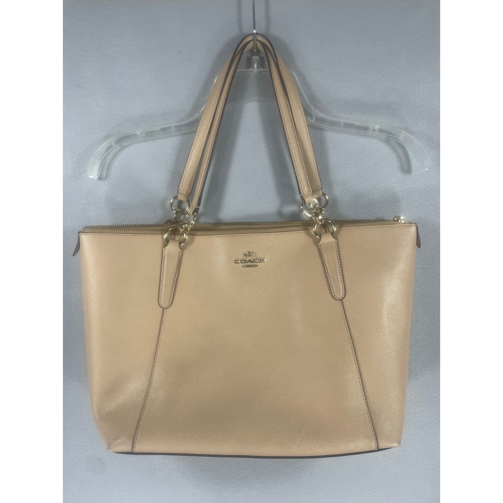 Coach Ava Tote Bag Beige Crossgrain Leather Zip Top Shoulder Bag F57526